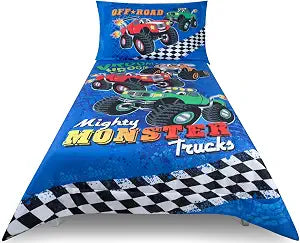 Todays Kids Monster Trucks Toddler Bedding Set for Boys - 4-Piece Toddler Bed Comforter Sets for Boys, Reversible Comforter & Pillowcase, Flat Sheet, Fitted Sheet, Breathable & Super Soft Microfiber