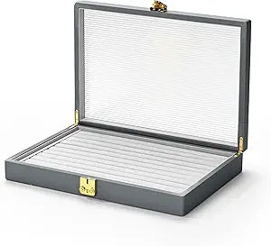 Oirlv Grey Leather Jewelry Organizer Jewelry Tray with Lid Jewelry Organizers and Storage for Drawers Ring Organizer Ring Storage for Women Jewelry Organizer with Lock (10 Slot)