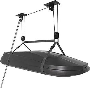 Cargo Box Pulley System for Garage Storage, Heavy-Duty Kayak/Canoes/Bikes/Ladders Ceiling Hoist, Hold Up to 150 lbs Capacity, Fit 10-18 Foot Ceilings, Black
