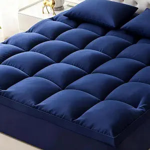 Thick Mattress Topper with Deep Pocket, Extra Pillow Top Mattress Pad, Breathable & Cooling Mattress Cover, Fits 8-21 Inch, Soft Support for Back Pain Relief, Mattress Protector (Queen, Navy Blue)