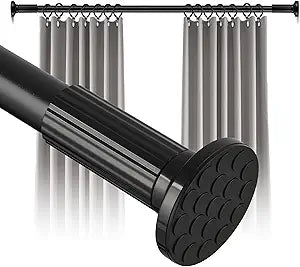 Tension Curtain Rod 51128 In(10Ft), No Drill Shower Curtain Rod for Bathroom, Long Curtain Rod for Window Patio,Adjustable Heavy Duty Tension Rod Closet Rod Renter Friendly No Tools Never Rust, Black