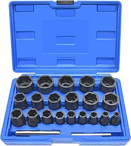 22 Pcs Bolt Nut Extractor Set, 1/2" and 3/8" Drive Wheel Lock Removal Kit for Extracting Damaged, Stripped Frozen Nuts & Screws Twist Socket Set, Impact Lug Nut Remover Socket Tool