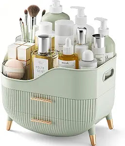 Pajiriona Makeup Organizer with Drawers, Green Skincare Organizer for Vanity, Storage Box with Handle, Large Cosmetic Display Case for Dresser, Bathroom Countertop