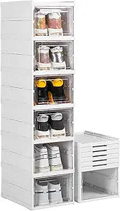ZLLZUU Shoe Storage Box, No-Assembly 6 Tiers Foldable Shoe Organizer with Clear Door, Space-saving Shoe RackSturdy Clear Plastic Stackable Sneaker Container