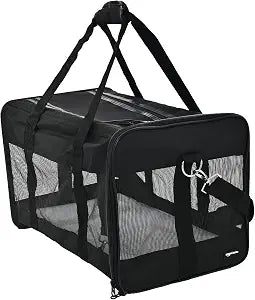 Amazon Basics Airline Approved Soft-Sided Mesh Pet Travel Carrier with Shoulder Strap, Removable Washable Fleece Pad, Top Opening, Ventilation for Dog, Cat, up to 22 pounds, 19.7Lx12Wx12H in., Black