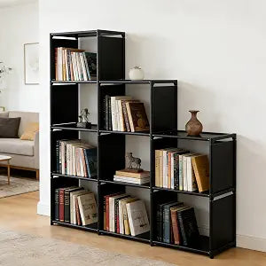 9-Cube Storage Organizer Shelf  Tool-Free Assembly Cube Bookcase for Bedroom, Closet & Small Spaces, Bookshelf Organizer for Kids Clothes & Nursery, Black
