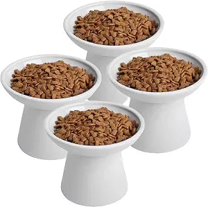 Ceramic Elevated Cat Bowls - 6.2 Inch Extra Wide Raised Cat Food and Water Bowl Set for Indoor Cats, Whisker-Friendly Ceramic Cat Dish for Elder Big Cats & Small Dogs,White,4 Pack