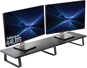 VIVO 39 inch Extra Long Monitor Stand, Wood & Steel Desktop Riser, Dual Screen, TV, Keyboard, Laptop, Ergonomic Desk and Tabletop Organizer, Black, STAND-V000DL