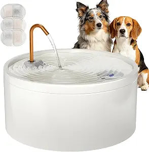 DOOOB Ceramic Dog Water Fountain, 4L/135oz Ceramic Cat Water Fountain, Automatic Ceramic Water Fountain for Dog, Pet Water Fountain with Ultra-Quiet Pump and 3 Filters & 3 Sponges (White)