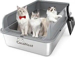 XXXL Stainless Steel Litter Box, 28.1'' Metal Cat Litter Box for Big Cats & Multi-Cat Homes, Low Entry, High Sides, Easy Clean