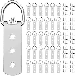 30 Pack Heavy Duty D Ring Picture Hangers 3 Hole with 90 Screws for Mirrors