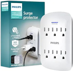 Philips 6-Outlet Extender Surge Protector, Wall Tap, 900 Joules, 3-Prong