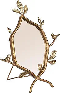 Creative Co-Op Metal Twig Framed Standing Mirror with Birds and Leaves, Gold