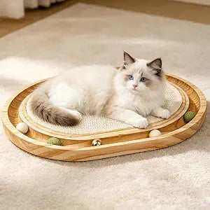Cat Scratcher Toy with Ball Track, Kitten Interactive Toy, Natural Sisal Cat Scratch Pad for Indoor Cats, Sturdy Solid Wood Frame, Physical Exercise for Kitty & Medium Cat