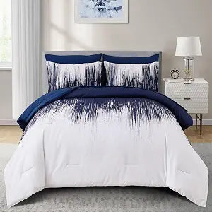 Dinjoy Ombre Blue Comforter Set Cal King Size Gradient Navy Blue White Boho Bedding Set
