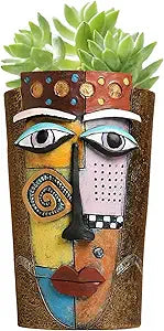 Picasso Abstract Face Flower Pot,Plant Pot with Facial Expressions,Handmade Resin Plant Pot with Drainage Holes,for Indoor and Outdoor Botanical Home dcor (Brown Large)