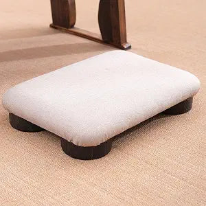 Floor Ottoman with Soft Fabric Cover - Light Beige, Dark Wooden Legs, Versatile for Meditation, Footrest, Seating - Living Room, Bedroom, Office Friendly
