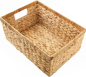 Wicker Storage Basket, Hyacinth Storage Baskets for Organizing, Large Wicker Baskets for Storage, Woven Basket for Bedroom, Living Room(14.17"x10.24"x6.69")