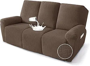 MAXIJIN Waterproof Recliner Couch Cover 5 Pieces Recliner Sofa Covers 3 Seater, Reclining Couch Furniture Protector with Elastic Straps & Pockets for Pet, Kids (Sofa Recliner, Light Coffee)