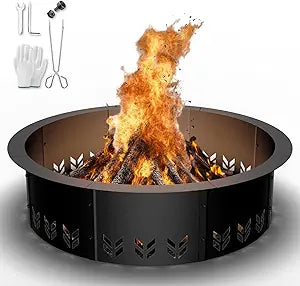 Outdoor Smokeless Fire Pit Ring Insert, Heavy Duty 30 Inch Inner|36 Inch Outer Diameter, Metal Round Fire Ring for Outside Wood Burning, Black