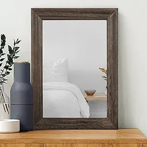 Retro Wall Mirror with Wood Framed Large Rectangle Hanging Mirrors 26"x18" Decorative for Bathroom Bedroom Living Room
