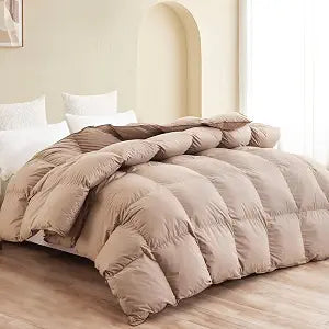 SNOWMAN Premium Down Comforter, Luxurious All Season Duvet Insert with Cotton Blended Fabric, 3D Baffle Box Design Medium Warm Hotel Style Bedding Comforter Khaki All Season King Size 106x90 Inch