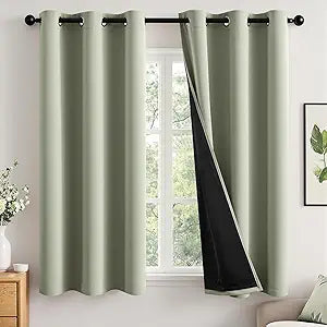 MIULEE Sage Green 100% Blackout Curtains for Bedroom 54 Inch Length, 2 Thick Layers Thermal Insulated Short Window Curtains with Black Liner, Noise Reducing Grommet Kitchen Living Room Drapes 2 Panels