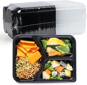 YANGRUI Meal Prep Containers 40 Pack 38 oz - Shrink-Wrapped No Pre-Wash | 3 Compartment Leak-Resistant Bento Box | BPA Free Shatterproof PP | Microwave Safe To-Go Food Storage for Leftovers & Parties