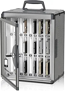 24 Slots Cell Phone Locker, Classroom Phone Storage Cabinet with Key, Wall Mounted Aluminum Alloy Phone Lock Box, Mobile Phone Lockbox with Handle for School Office Exam(Black)