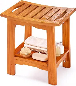 DUMOS Wooden Shower Bench, 14" Waterproof Shower Stool for Inside Showers