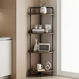 Aduanbang Fun Memories 4-Tier Corner Shelf Stand, Grey Storage Bookshelf for Bathroom, Living Room, Kitchen, Home Office
