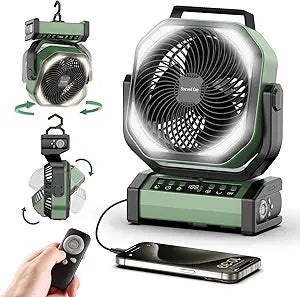 Socool Camping Fan with Light - 20000mAh Rechargeable Battery Fan, 112Hrs Max Run Time, 9 Speeds, Digital Display, Timer, Auto Oscillation, 270┬░ Pivot & Hook for Camping, Power Outage, Hurricane