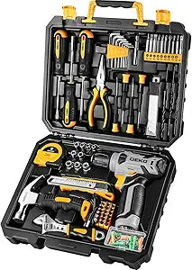 DEKOPRO Tool SetTool Kit with 8V Cordless Drill,Tool Box with Drill,Hand Drill Set for Men & Women,Home Tool Kits for House Repair,Handyman,DIY 126 Piece