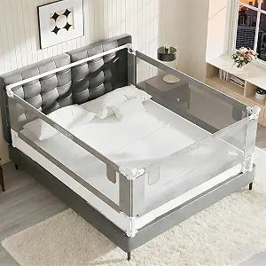 3-Pack King Size Bed Rails for Toddlers -Height Adjustable Baby Bed Rail Guard Specially Designed for King Size Bed (78.7"x78.7"x74.8"-Grey)