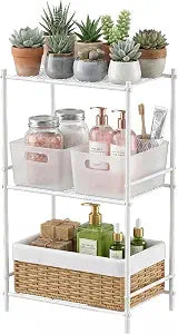JAQ 3 Tier Small Shelf for Small Spaces, Narrow Bathroom Shelving Unit, Metal Storage Shelf Organizer for Bathroom, Closet, Laundry Room, Dorm, Office, White