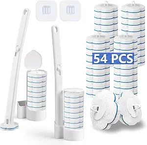 Disposable Toilet Brush 2 Pack Toilet Wand and Holder with 54 Cleaner Refills Disposable Toilet Cleaning System Cleaner Pads for Toilet BowlBathroom CleaningSinkBathtub - White