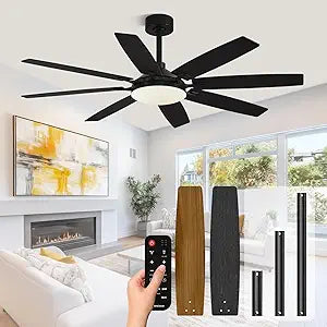 Conciseer Modern 65 Inch Ceiling Fans with Lights and Remote for Living Room Home Office Indoor/Outdoor,3CCT LED 36W, Dual Color 8 Blades 6 Speed Reversible Quiet DC Motor, Black/Wood Grain
