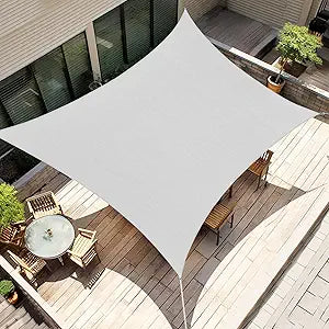Amagenix Sun Shade Sail 14'X14' Rectangle Light Grey Curved Edge Heavy Duty UV Block Canopy for Patio Lawn Garden Outdoor,Customizable