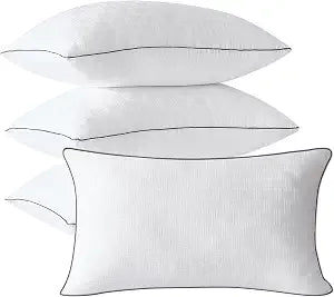 Pillows Queen Size Set of 4, Seersucker Bed Pillows with Microfiber Fill,Soft&Supportive Queen Pillows with Knit Pattern for Side, Back and Stomach Sleepers