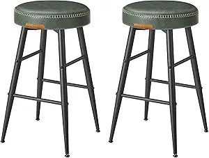 VASAGLE EKHO Collection Bar Stools Set of 2, Kitchen Counter Stools, Dining Chairs, Synthetic Leather with Stitching, 24.8-Inch Tall, Home Bar Dining Room, Easy Assembly, Forest Green ULBC080C01