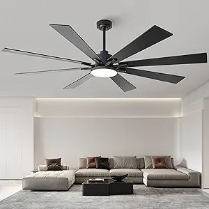 72 Inch Modern Ceiling Fans with Lights and Remote, Dimmable Lighting, 6 Speeds, Reversible DC Motor, Timer, Noiseless, Indoor Outdoor Use for Living Room, Office, Garage, Matte Black Blades
