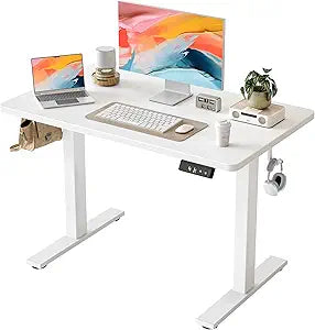 TIQLAB Height Adjustable Electric Standing Desk, 40 x 24 inch, Sit Stand Up Desk, Splice Board, Computer Home Office Desk, White Top