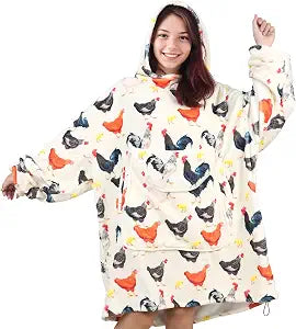 OHOIT Chicken Wearable Blanket Hoodie for Women - Funny Hooded Blanket with Oversized Pocket - Chicken Decor Gifts for Women Cozy Cute Sweatshirt Blanket with Sleeves Rooster Birthday Gifts for Mom