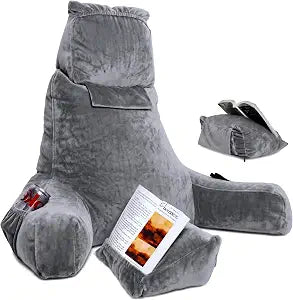 XL Reading Pillow for Bed with Arms 2026 Upgrade Fixed Headrest Book Pillow, Supportive Ergonomic Backrest for Book Reading, Dorm Rooms, TV Watching & Relaxing (Deep Grey)