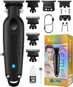KEMEI PG2299 Hair Trimmer for Men, Zero Gapped T-Blade Clippers for Edging & Lining, Cordless Barber Liners with Extra Replacement Blade, USB Rechargeable Grooming Kit for Beard & Dry Shaving (Black)