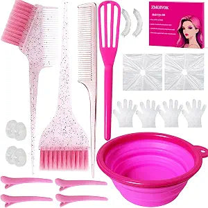 21 Pcs Pink Hair Dye Kit Professional Salon Tools with Bowl