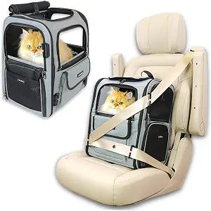 Crash-Tested Multi-Window Cat Backpack Carrier & Small Dog Car Seat | CPS Certified for Crash Protection & Safe Pet Travel.