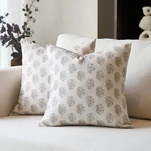 DOMVITUS Set of 2 Floral Pillow Covers 24x24, Block Print Pillow Covers Vintage Neutral Decorative Farmhouse Throw Pillow Covers for Couch Bed Living Room Light Camel