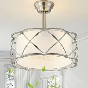 Silver Fandelier Ceiling Fans with Lights, 20" Mid Century Boho Chandelier Ceiling Fan Remote Control with 6 Speeds for Bedroom, Nursery, Living Room