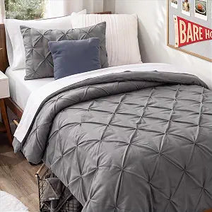 Bare Home Pintuck Pinch Pleat Comforter Set - Down Alternative - Soft, Premium 1800 Series - Bedding for All Seasons, 2 Pieces, 1 Comforter (92���x 66���) and 1 Pillow Sham (Twin/TwinXL, Grey)